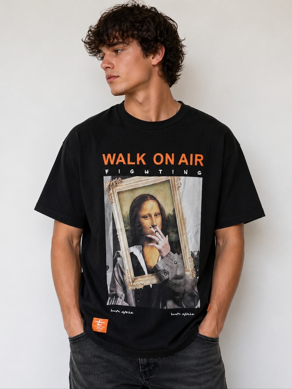 Mona Lisa Graphic Tee Black Streetwear Art Shirt Walk On Air Fighting